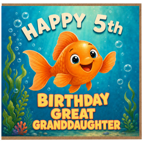 5th Birthday Card for Great Granddaughter, Cute Goldfish Underwater Birthday Card