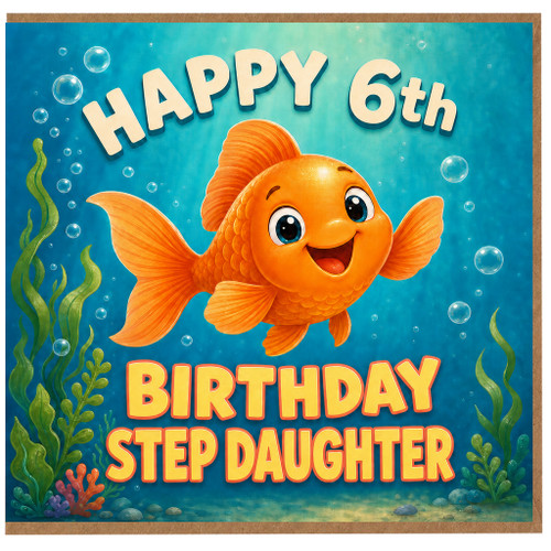Step Daughter 6th Birthday Card, Cute Goldfish Underwater Birthday Card