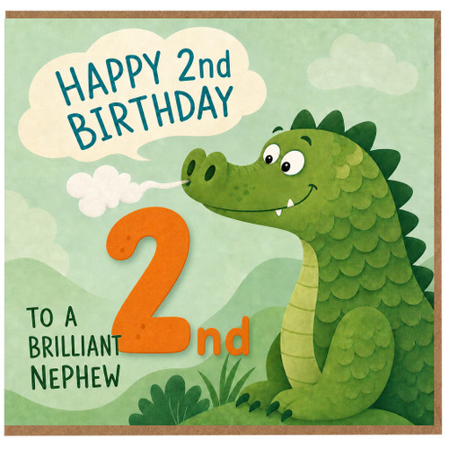 2nd Birthday Card for Nephew, Cute Dinosaur Birthday Card