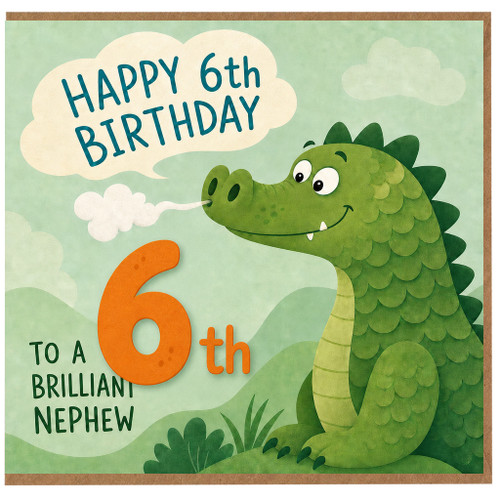 Nephew 6th Birthday Card, Cute Dinosaur Happy 6th Birthday to a Brilliant Nephew Card