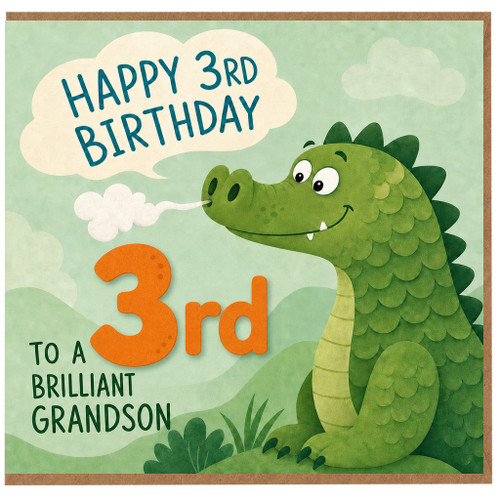 3rd Birthday Card for Grandson, Happy Birthday Dinosaur Card