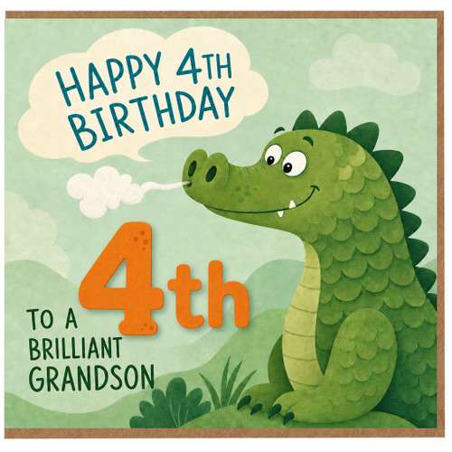Grandson 4th Birthday Card, Happy 4th Birthday Dinosaur Card