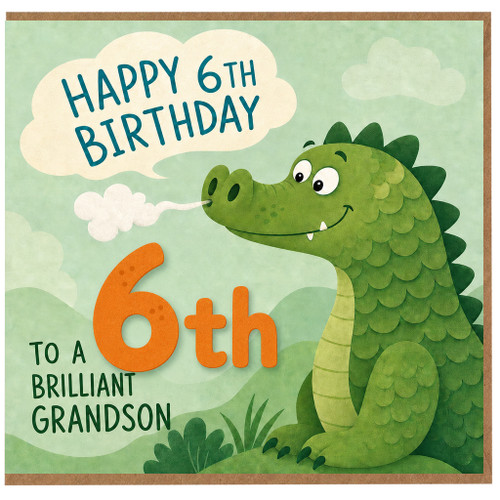 6th Birthday Card for Grandson, Cute Dinosaur Birthday Card