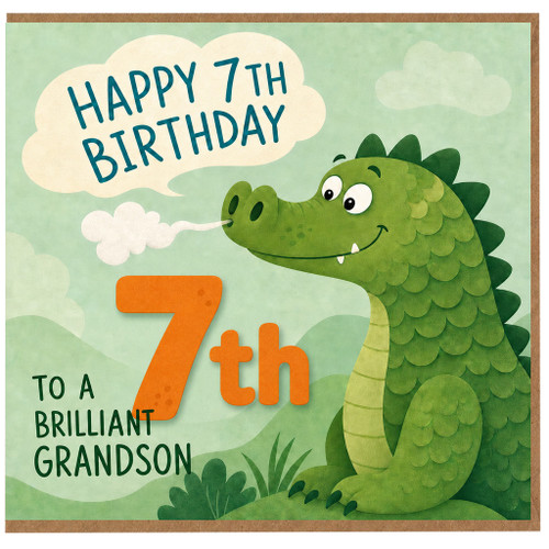 7th Birthday Card for Grandson, Cute Dinosaur Happy 7th Birthday Card