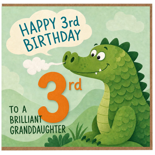 Granddaughter 3rd Birthday Card, Cute Dinosaur Birthday Card