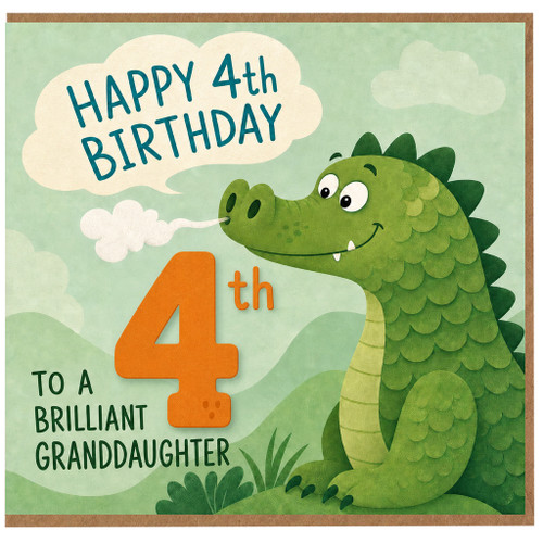 4th Birthday Card for Granddaughter, Cute Dinosaur Birthday Card