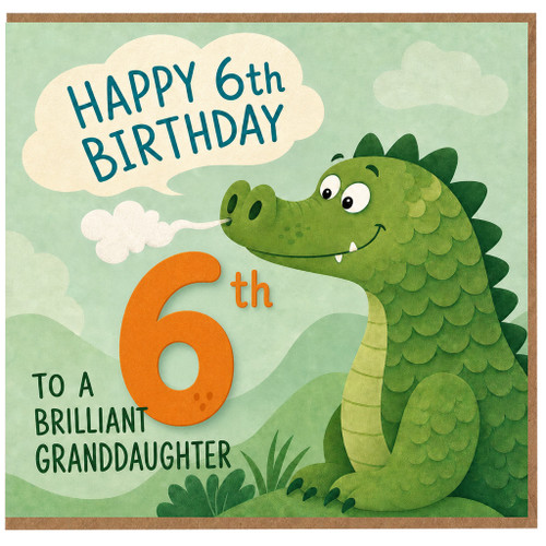 Granddaughter 6th Birthday Card, Cute Dinosaur Birthday Card