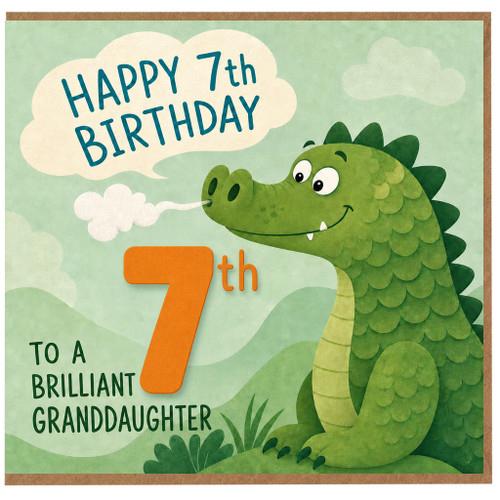 7th Birthday Card for Granddaughter, Happy 7th Birthday Dinosaur Card