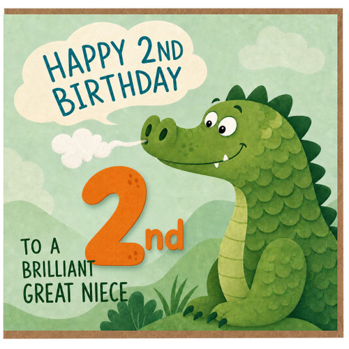 2nd Birthday Card for Great Niece, Cute Dinosaur Birthday Card