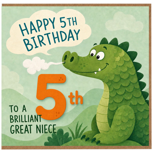 5th Birthday Card for Great Niece, Cute Dinosaur Birthday Card