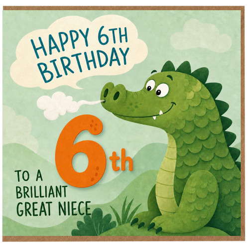 6th Birthday Card for Great Niece Cute Dinosaur Birthday Card