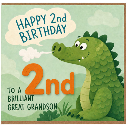 2nd Birthday Card for Great Grandson, Cute Dinosaur Happy Birthday Card