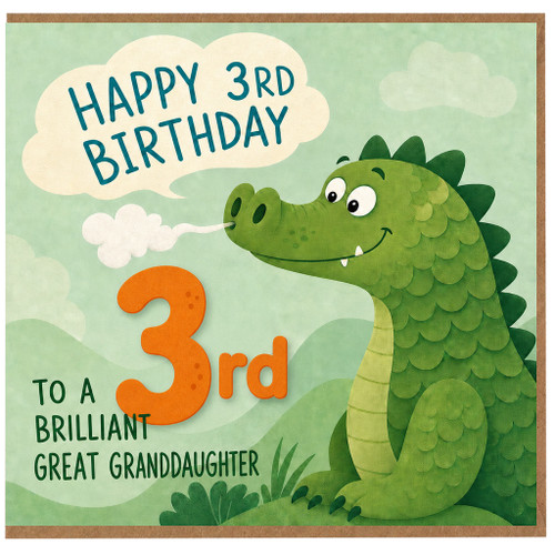 3rd Birthday Card for Great Granddaughter, Cute Dinosaur Birthday Card