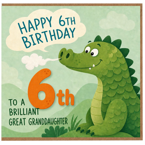 Great Granddaughter 6th Birthday Card, Cute Dinosaur Birthday Card