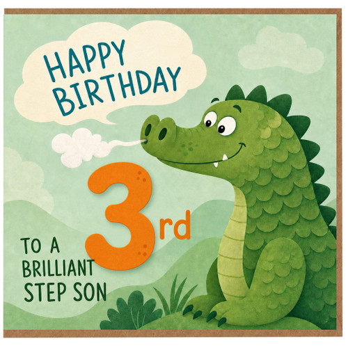 3rd Birthday Card for Step Son, Cute Dinosaur Happy Birthday Card