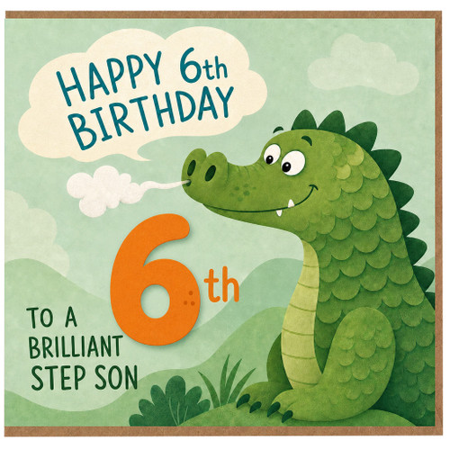 6th Birthday Card for Step Son, Dinosaur Birthday Card