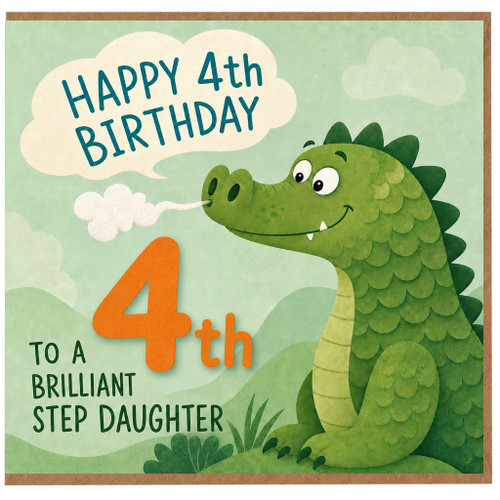 4th Birthday Card for Step Daughter, Cute Dinosaur Birthday Card