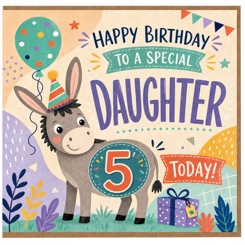 5th Birthday Card for Daughter, Cute Donkey Happy Birthday Card