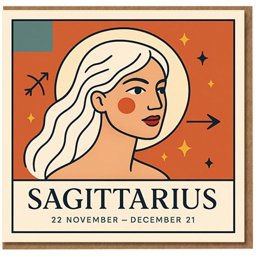 Sagittarius Birthday Card - Zodiac Star Sign Illustration with Dates 22 November - 21 December, Elegant Astrology Design for Friends, Family or Colleagues