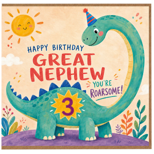 3rd Birthday Card for Great Nephew, You're Roarsome Dinosaur Birthday Card