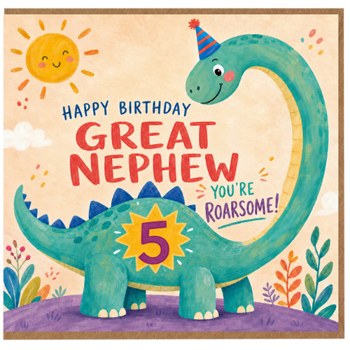 Great Nephew 5th Birthday Card, Cute Dinosaur Happy Birthday Card, You're Roarsome