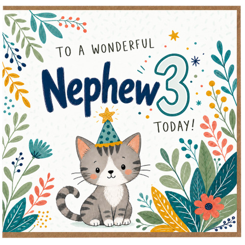 Nephew 3rd Birthday Card, To a Wonderful Nephew 3 Today Cute Cat Card