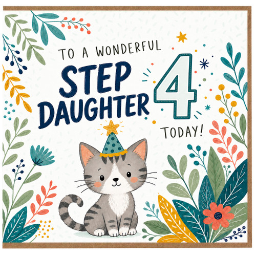 Step Daughter 4th Birthday Card, To a Wonderful Step Daughter Birthday Card