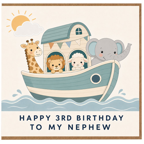 3rd Birthday Card for Nephew, Cute Animal Boat Birthday Card
