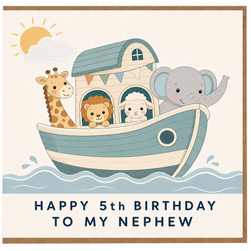 5th Birthday Card for Nephew, Cute Animal Ark Birthday Card