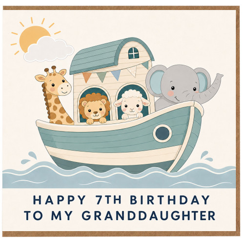 7th Birthday Card for Granddaughter, Cute Animal Ark Birthday Card