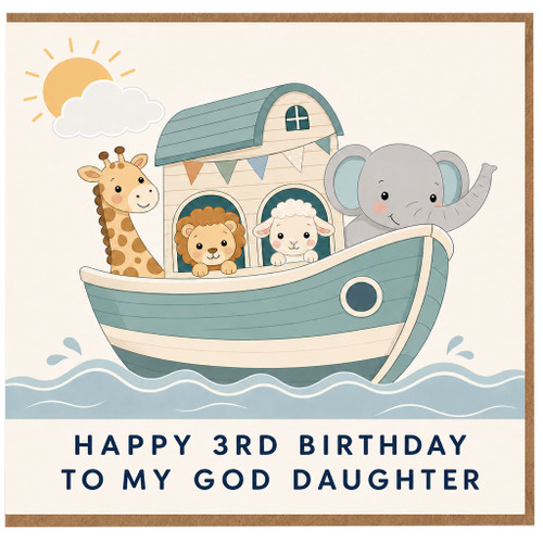 3rd Birthday Card for God Daughter, Cute Animal Ark Birthday Card