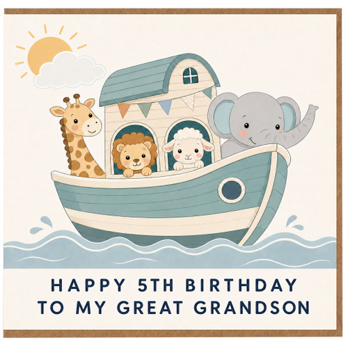 Happy 5th Birthday Great Grandson Card, Noah’s Ark Animal Birthday Card