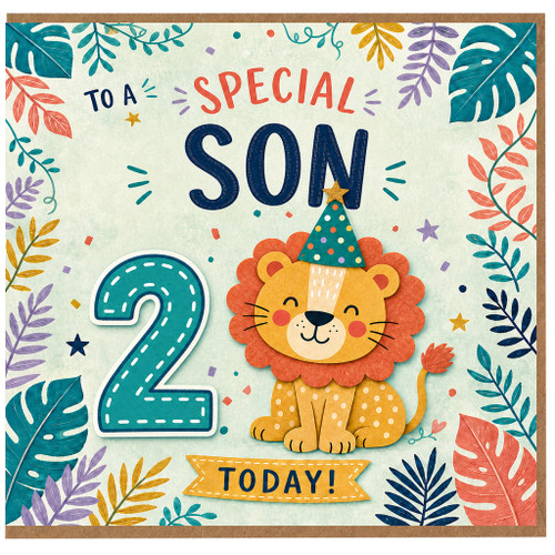 2nd Birthday Card for Son, Special Son Birthday Card with Cute Lion Design