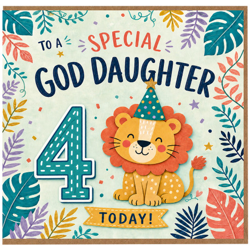 4th Birthday Card for God Daughter, Special 4 Today Lion Birthday Card
