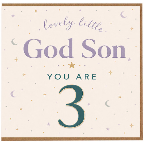 Godson 3rd Birthday Card, Lovely Little God Son You Are 3