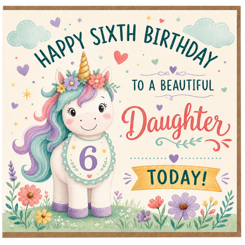 6th Birthday Card for Daughter, Happy Sixth Birthday to a Beautiful Daughter