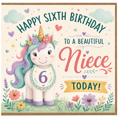 6th Birthday Card for Niece, Happy Sixth Birthday to a Beautiful Niece Card