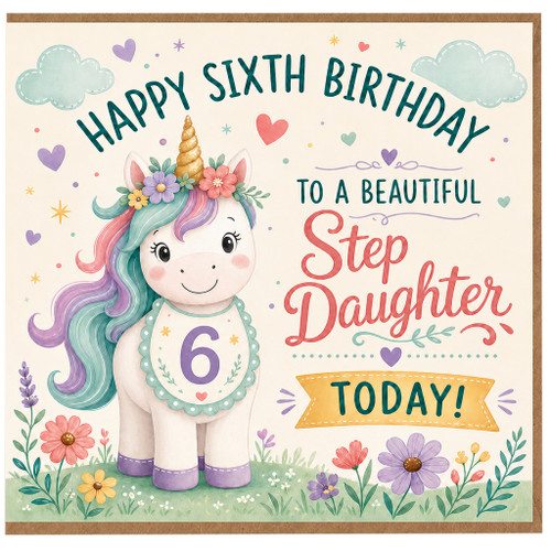 6th Birthday Card for Step Daughter, Happy Sixth Birthday to a Beautiful Step Daughter