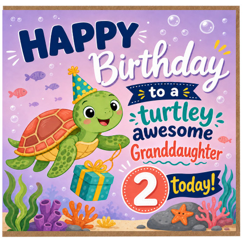 Granddaughter 2nd Birthday Card, Cute Turtle Underwater Birthday Card