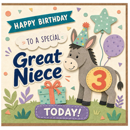 Great Niece 3rd Birthday Card, Happy Birthday To a Special Great Niece 3 Today