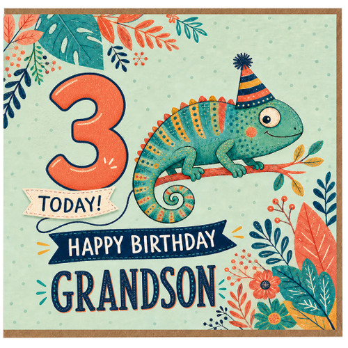 Grandson 3rd Birthday Card, Happy Birthday Grandson Age 3 Dinosaur Party Card