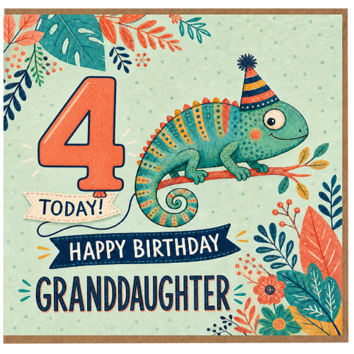 4th Birthday Card for Granddaughter, Happy Birthday Today Chameleon Design