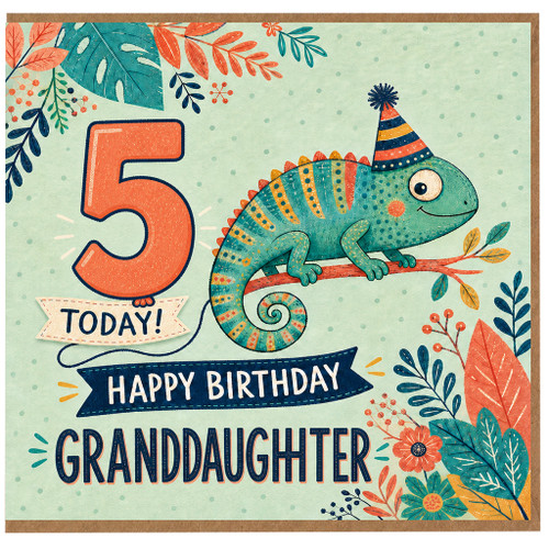 5th Birthday Card for Granddaughter, Happy Birthday 5 Today Chameleon Card