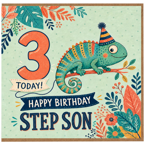 3rd Birthday Card for Step Son, Cute Dinosaur Happy Birthday Card