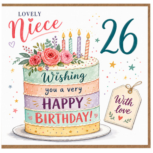 26th Birthday Card for Niece, Lovely Niece Happy Birthday Card