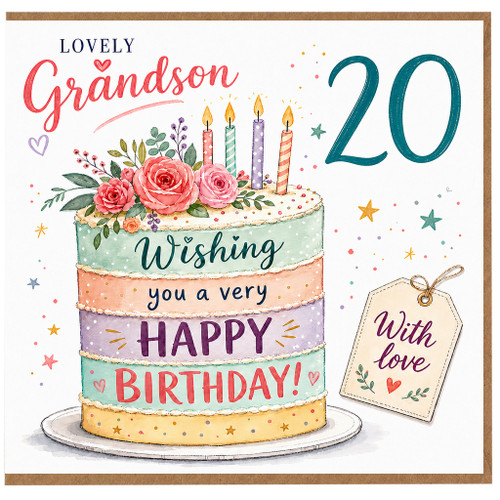 Grandson 20th Birthday Card, Lovely Grandson Happy Birthday Card