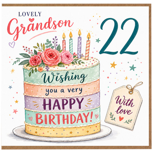Grandson 22nd Birthday Card, Lovely Grandson 22 Birthday Cake Design