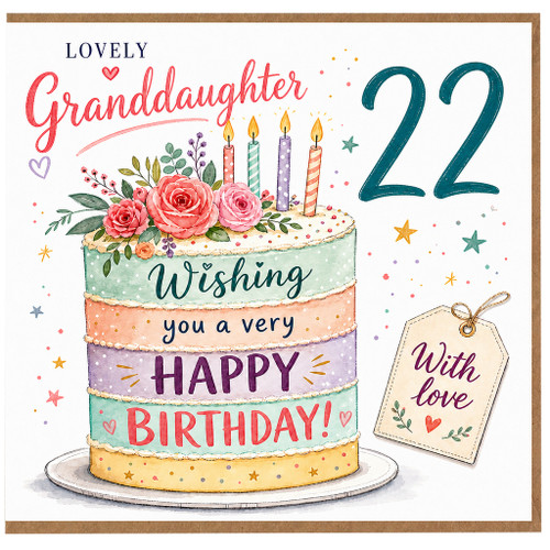 22nd Birthday Card for Granddaughter, Lovely Granddaughter Happy Birthday Cake Design