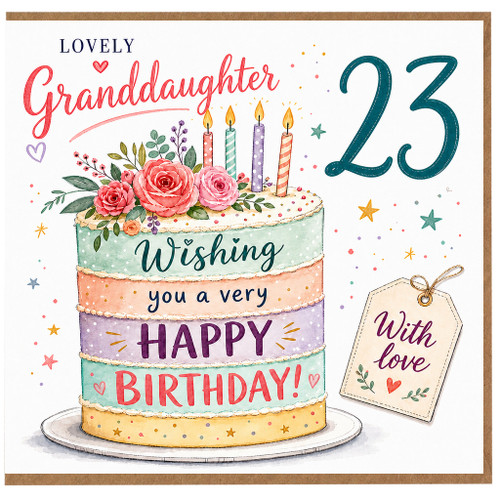Granddaughter 23rd Birthday Card, Lovely Floral Cake Birthday Card for Granddaughter