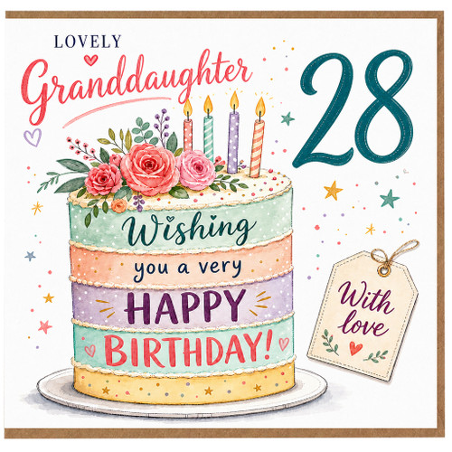 28th Birthday Card for Granddaughter, Lovely Granddaughter Happy Birthday Cake Card
